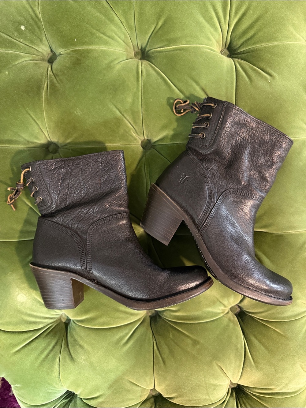 Frye Black Leather Mid-Calf Heeled Boots